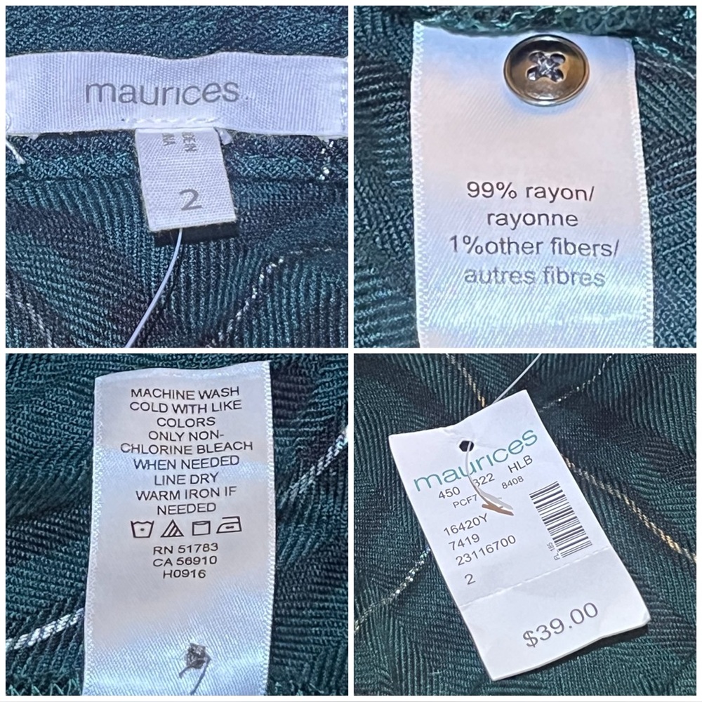 NEW Maurices Plaid Button Up Shirt Button Back Dark Green Silver 2 - Picture 8 of 17